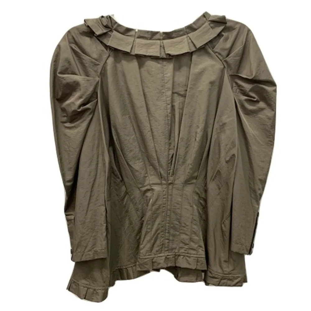 Pleated Collar Button-Up Blouse, Size L